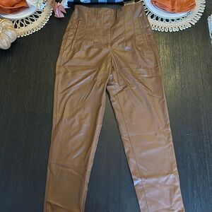 Zara brown high waited faux leather pleated pants. Size small. Mint condition